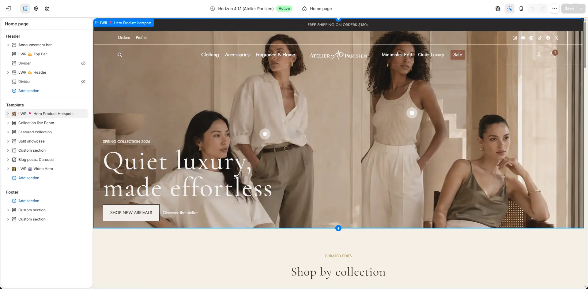The same store, with my design and content imported